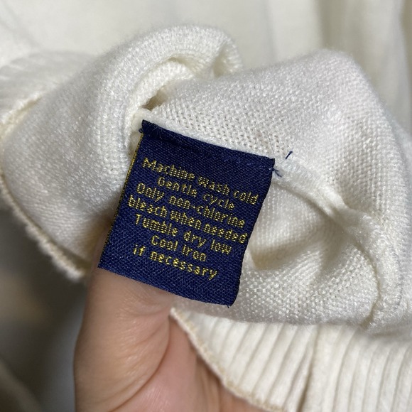 US Polo Assn Mens XL V Neck Long Sleeve Cream Sweater Preppy Ivy Minimalist - Picture 11 of 11